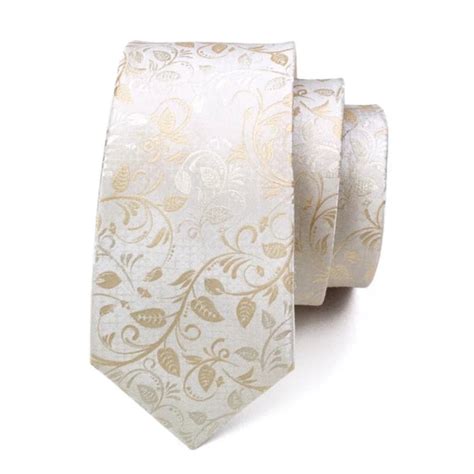 White Gold Floral Tie 100 Silk Classy Men Collection