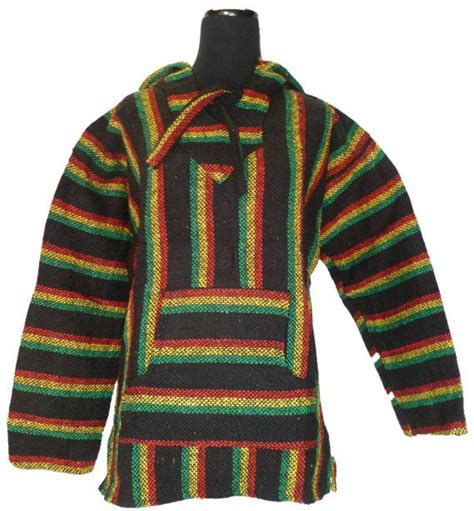 Medium Rasta Pattern Baja Pullover Hoodie By