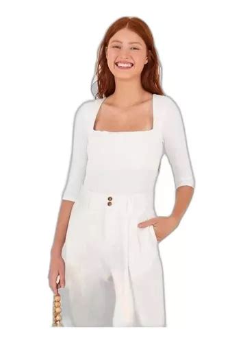 Body Decote Quadrado Off White Parcelamento Sem Juros