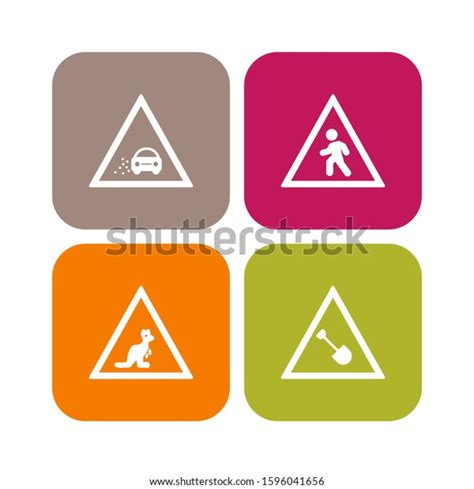 4 Road Signs Icons Sheet Isolated Stock Illustration 1596041656 ...