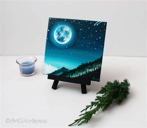 Night Sky Painting Starry Sky Full Moon Oil Painting on Canvas - Etsy