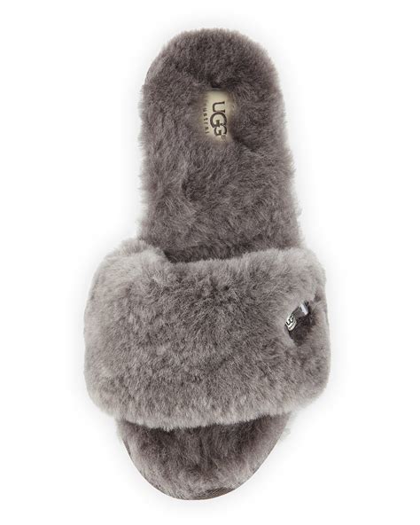 Lyst - Ugg Fluff Shearling Fur Slide Slipper in Gray