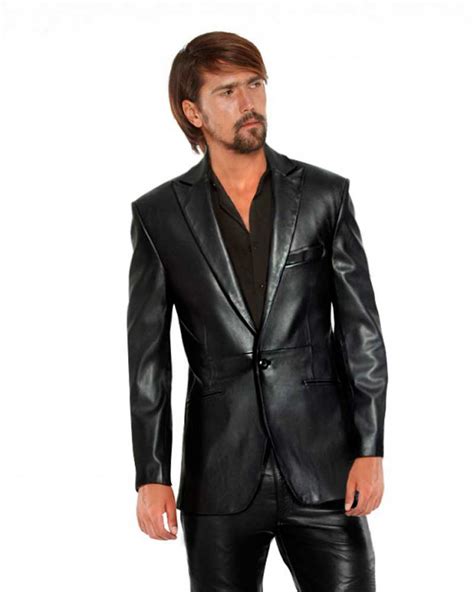 Mens Single Buttoned Classic Black Leather Blazer