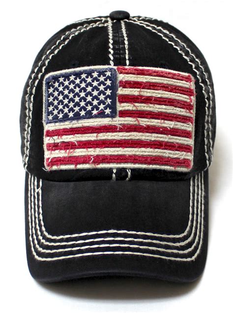 Oversized Vintage American Flag Patch Embroidery Baseball Cap Black