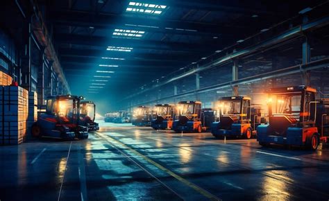 Premium Photo Forklifts In Large Warehouse With Bright Lights