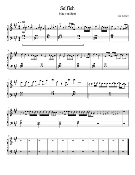 Selfish Madison Beer Intro And Bridge Sheet Music For Piano Solo