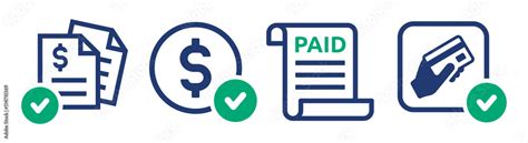 Paid Icon Vector Set Illustration Dollar Payment Symbol With Document