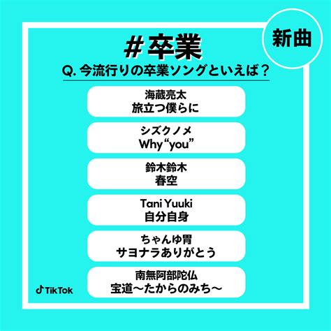 Tiktok Japan【公式】ティックトック On Twitter ／ 卒業🌸新曲 Q 今流行りの卒業ソングといえば？ リプライ欄にて教えてください💬 その他意見も大募集！ ご本人