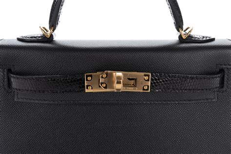 Hermès Mini Kelly Touch Lizard Black Epsom Gold Hardware Luxury Shopping