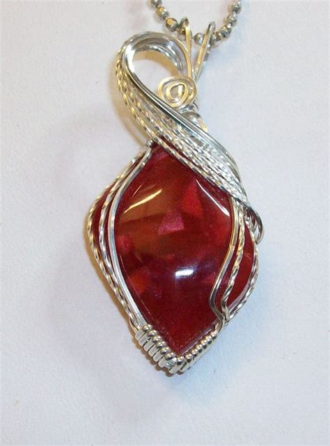 Red Bowlerite Pendant Wrapped In Silver Filled Wire Handmade Jewelry