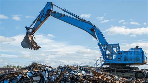 Blue Hydraulic Claw Crane Used For Picking Up Scrap Metal At A