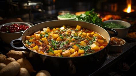 Premium Photo | Hearty vegetable soup simmering in a pot