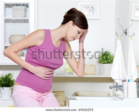 Pregnant Woman Strong Pain Stomach Nausea Stock Photo Edit Now 69626293