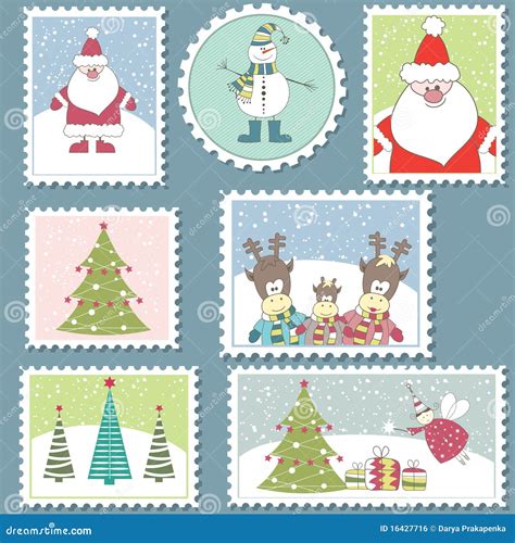 Large Set Of Christmas Stampsvector Illustration Stock Vector