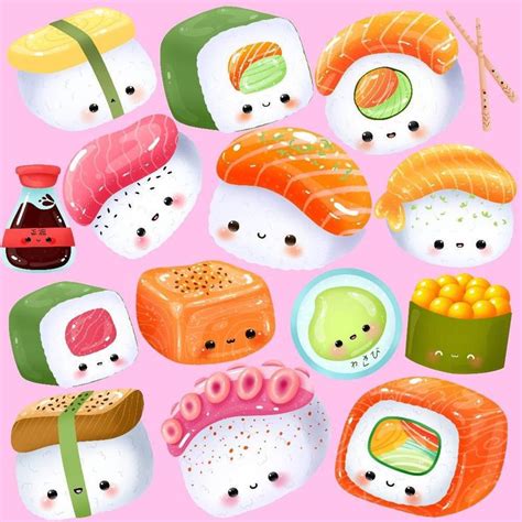 Buy Cute Kawaii Printable Asian Food Sushi Clipart Commercial Use