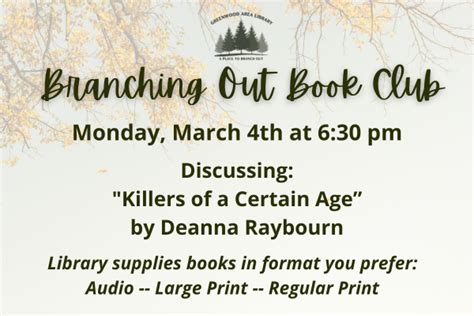 Branching Out Book Club Greenwood Area Library