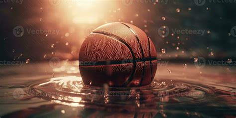 Generative AI Basketball Ball On The Court With Water Splash And