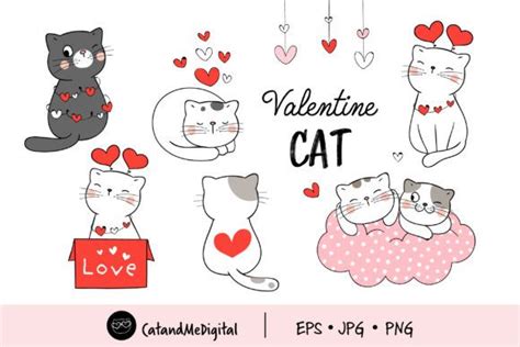 Clip Art Valentine Cute Cat Graphic By Catandme · Creative Fabrica Valentine Clipart Cat