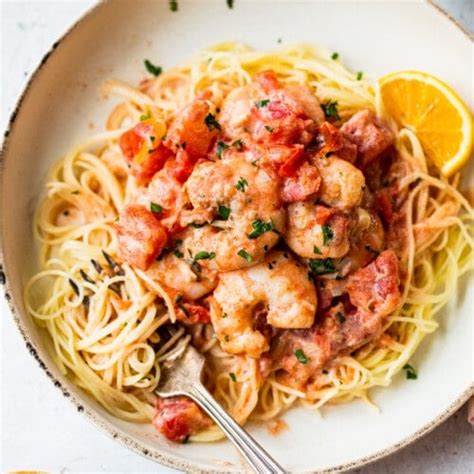 Angel Hair Pasta With Shrimp And Tomato Cream Sauce Eating Healthy Blog