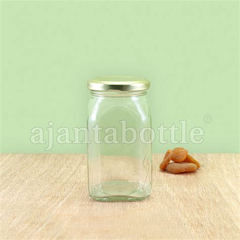 Gm Square Fancy Honey Glass Jar Mm Lug Neck Ajanta Bottle