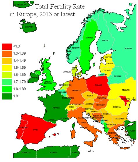 Map Of European Total Fertility Rates 2013 Or Latest [oc] [487x570] Mapporn