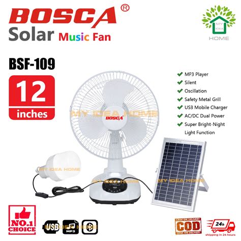 BOSCA Solar Music Fan 12inches Desk Fan Table Fan W Bluetooth Speaker