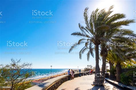 Maspalomas Beach Promenade Gran Canaria Island Spain Stock Photo