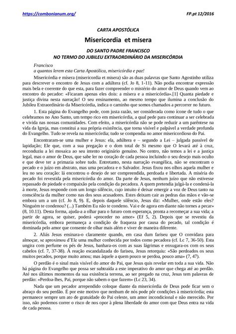 Pdf Carta Apost Lica Misericordia Et Misera Para Descrever O