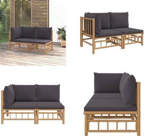 VidaXL 2 Delige Loungeset Met Kussens Bamboe Donkergrijs Loungeset