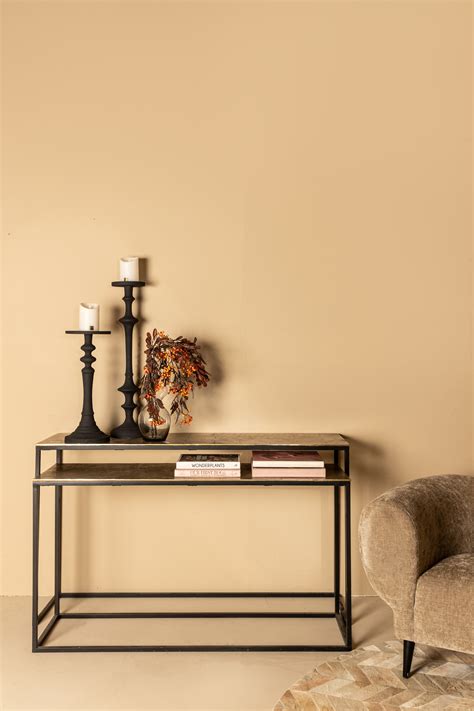 Kae Gold Aluminium Sidetable 140 Cm Met Zwart Metalen Onderstel PTMD