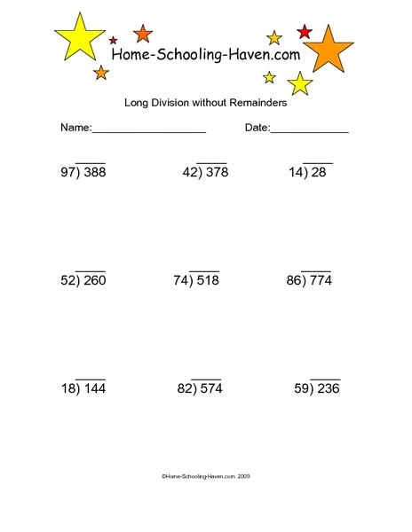 Long Division Without Remainders 3 Worksheet For 4th 6th Grade