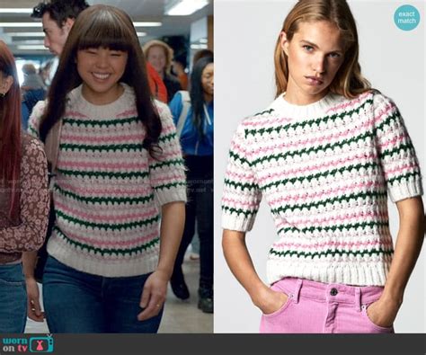 WornOnTV Norahs Pink And Green Striped Knit Top On Ginny Georgia