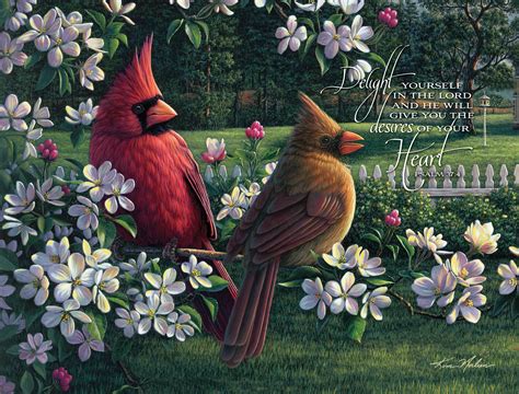 Springtime Cardinals With Verse Art Norlien Fine Art Inc