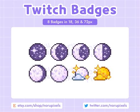 Moon Phases Pixel Twitch Sub Badges Moon Bit Badges Premade Badges For