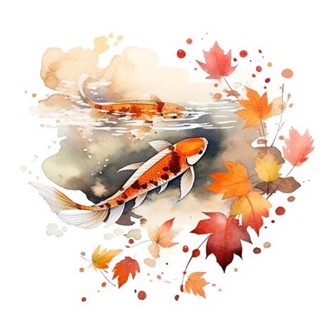 Premium Photo There Are Two Fish Swimming In The Water With Leaves