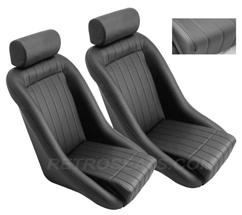 Retro Classic Vintage Racing Bucket Seats Black Perforated With Slider