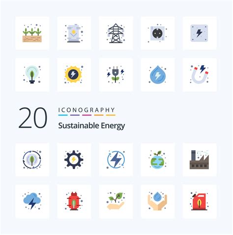 20 Sustainable Energy Flat Color icon Pack like globe growth gear eco