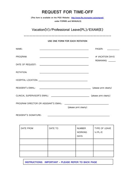 Printable Vacation Request Form Template Printable Templates