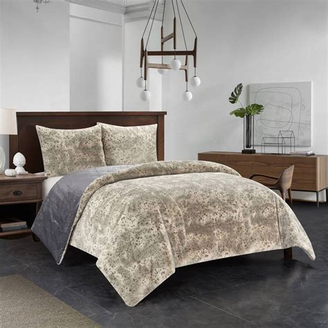 Dearfoams Holburn Tip Dye Faux Fur Piece Comforter Set With Sherpa