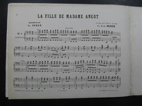 ARBAN La Fille De Madame Angot Lecocq Quadrille Piano 4 Mains Ca1873 By