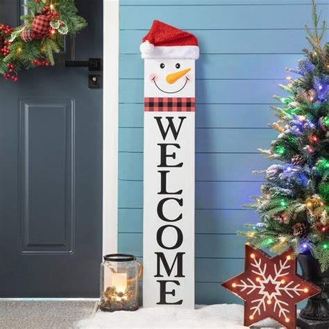 Glitzhome In H Reversible Wooden Hohoho Snowman Porch Sign