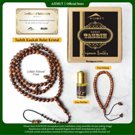 Jual TASBIH KAYU KAUKAH KOKKA BULAT KRISTAL ORIGINAL 99 BUTIR Coklat