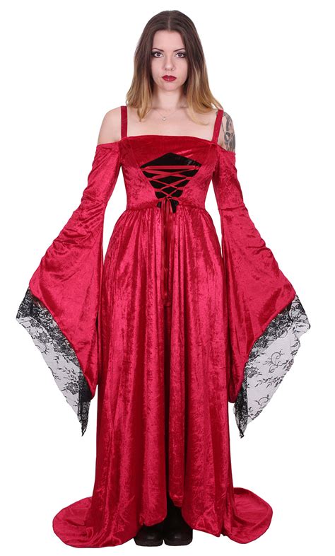 Robe longue en velours rouge épaules nues et manches longues évasées