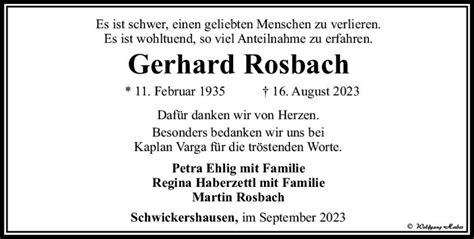 Traueranzeigen Von Gerhard Rosbach Vrm Trauer De