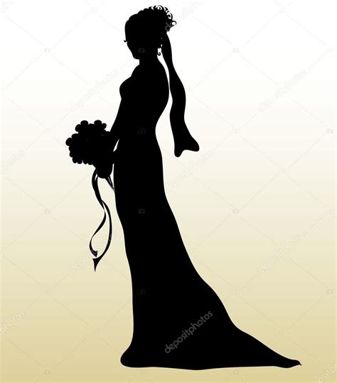 Clipart Illustration Of A Bride Silhouette In Profile Holding Her