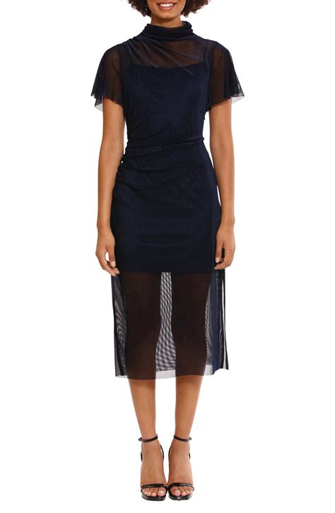 Maggy London Flutter Sleeve Midi Dress Navy Editorialist