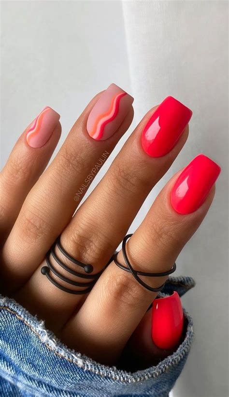 37 Mismatched Red And Funky Nails Summer Is Here Babe And Its Time To