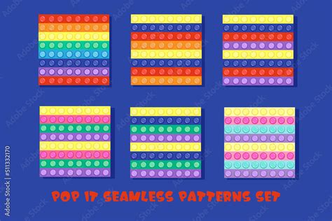 Pop it fidget toy seamless pattern set. Rainbow and pastel colors. Pop ...