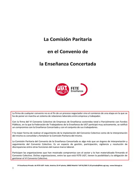 La Comisión Paritaria en el Convenio de la Enseñanza FETE UGT