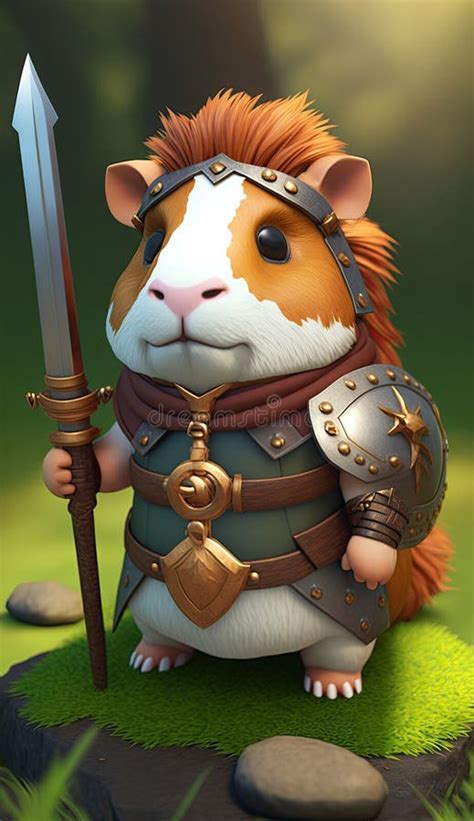 Cute Guinea Pig Animal Warrior 3d Game Model Generative Ai Stock